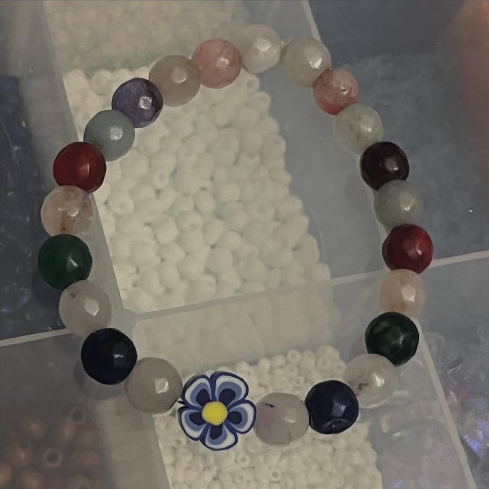Multicolor Beaded Bracelet with Floral Charm